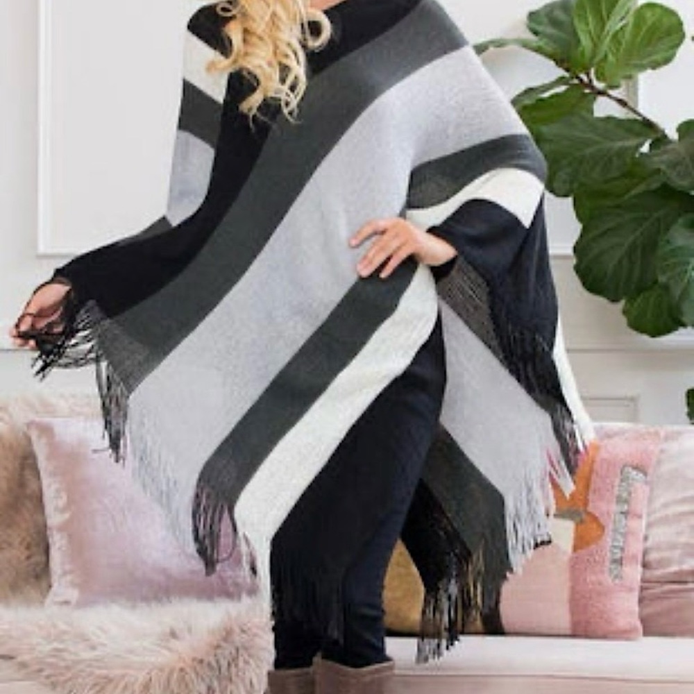 Black, Grey and White Poncho